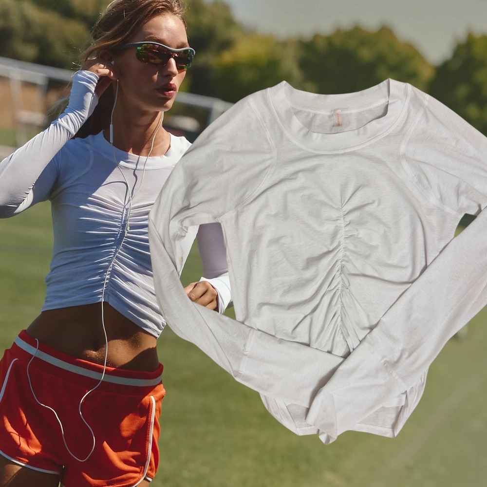 FP Movement Cinch It Up Long Sleeve Ruched Front White Medium